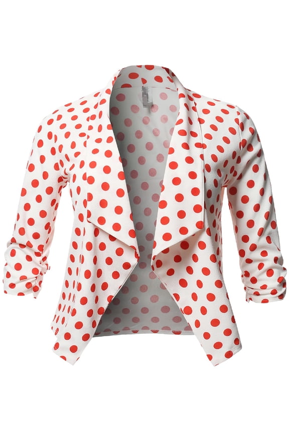 Women's Stretch Design Printed 3/4 Shirring Sleeve Open Blazer [S-3XL]
