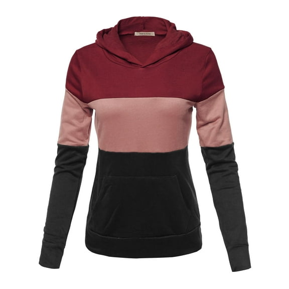 FashionOutfit Women's Stylish Hoodie Front Kangaroo Pocket Color Block French Terry Top
