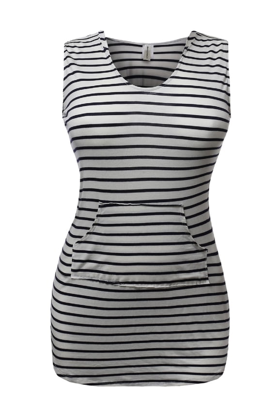 Women's Super Cute Stripe Casual Fit Sleeveless Tshirt Hood Dresses