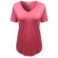 thumbnail image 1 of FashionOutfit Women's Super Soft Stretchy Jersey Solid Vneck Short Sleeve PlusSize Tops, 1 of 3