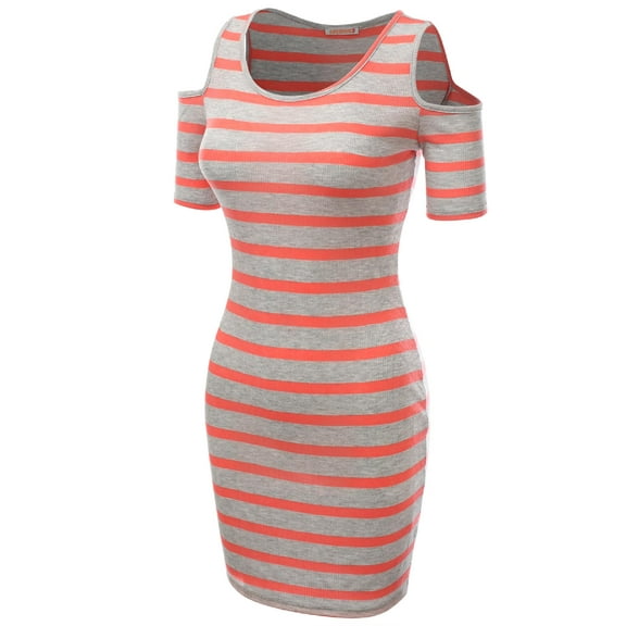 FashionOutfit Women's Super cute Stripe patterned off the Shoulder Shirt Dresses