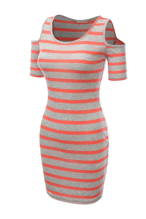 Women's Super cute Stripe patterned off the Shoulder Shirt Dresses