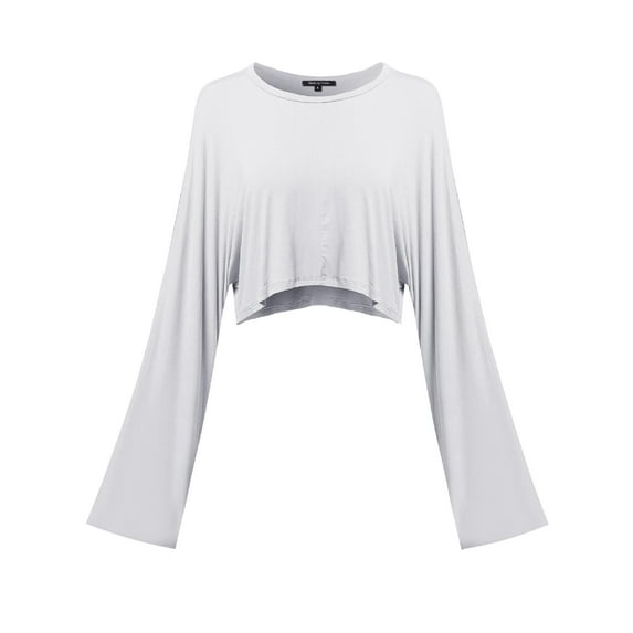 FashionOutfit Women's Trendy Solid Kimono Long Sleeve Crop Top