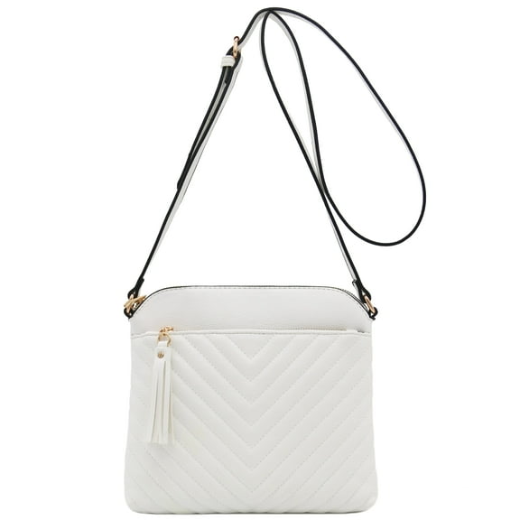 FashionPuzzle Chevron Quilted Medium Crossbody Bag with Tassel Accent (Wine)