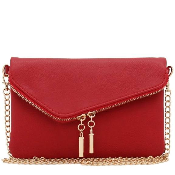 FashionPuzzle Envelope Wristlet Clutch Crossbody Bag with Chain Strap (Blue Grey)