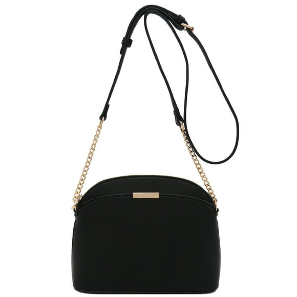 FashionPuzzle Faux Leather Solid Small Dome Crossbody bag with Chain Strap (Black)