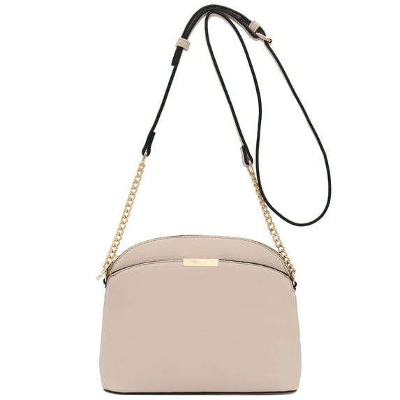 FashionPuzzle Faux Leather Solid Small Dome Crossbody bag with Chain Strap (Nude)