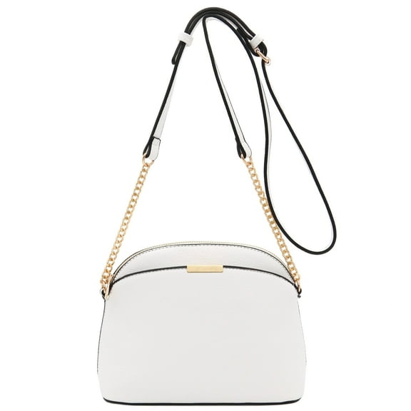 FashionPuzzle Faux Leather Solid Small Dome Crossbody bag with Chain Strap (White)