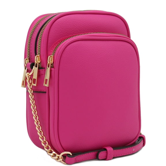 FashionPuzzle Multi Pocket PU Leather Casual Crossbody Bag with Adjustable Strap (Fuchsia)