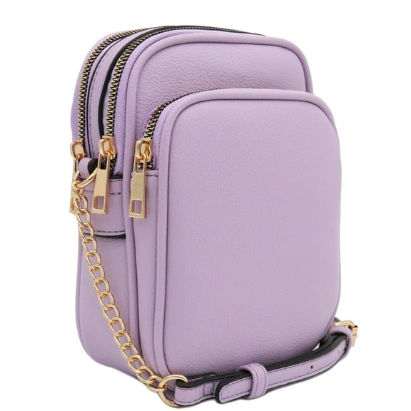 FashionPuzzle Multi Pocket PU Leather Casual Crossbody Bag with Adjustable Strap (Lavender)