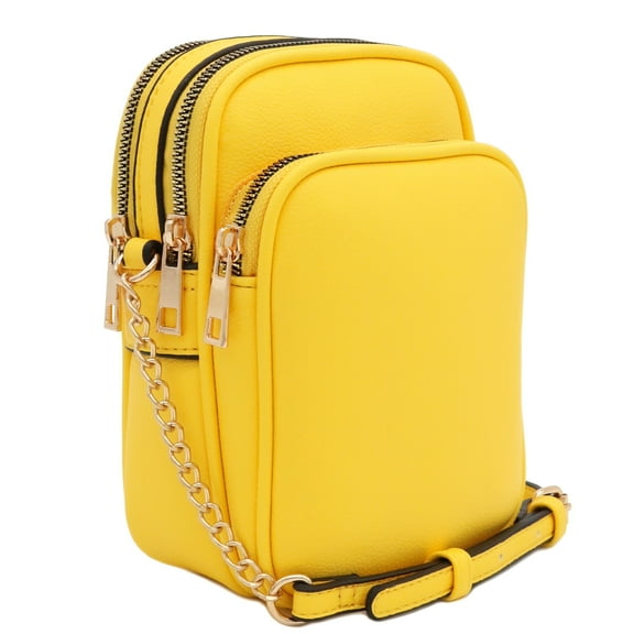 FashionPuzzle Multi Pocket PU Leather Casual Crossbody Bag with Adjustable Strap (Yellow)