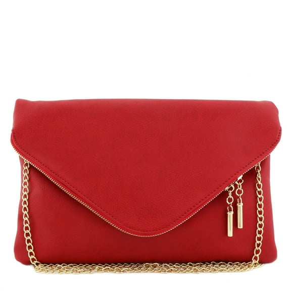FashionPuzzle Oversized Envelope Clutch Bag with Chain Strap (Red)