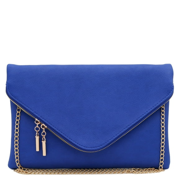 FashionPuzzle Oversized Envelope Clutch Bag with Chain Strap (Royal Blue)