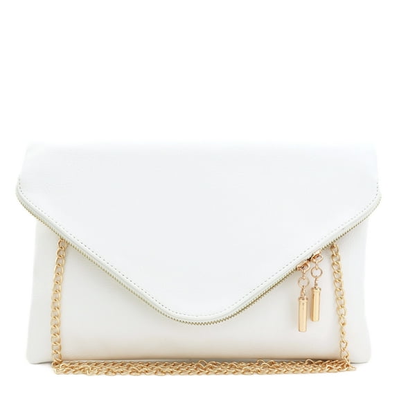 FashionPuzzle Oversized Envelope Clutch Bag with Chain Strap (White)
