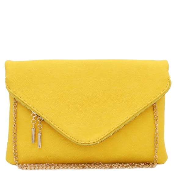 FashionPuzzle Oversized Envelope Clutch Bag with Chain Strap (Yellow)