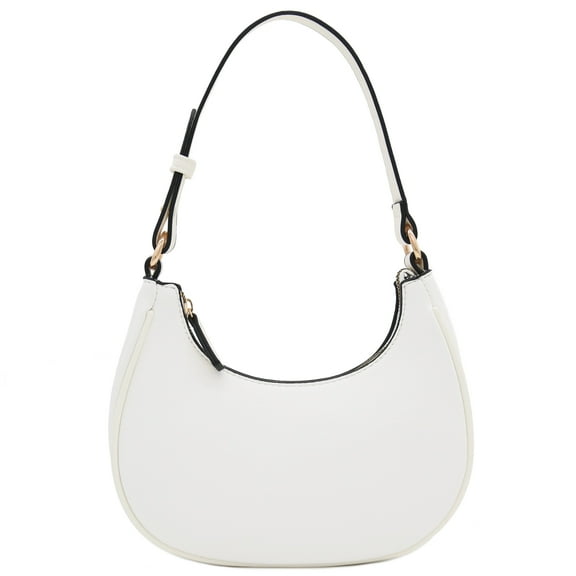 FashionPuzzle Small Crescent Shoulder Bag Underarm Purse (White)