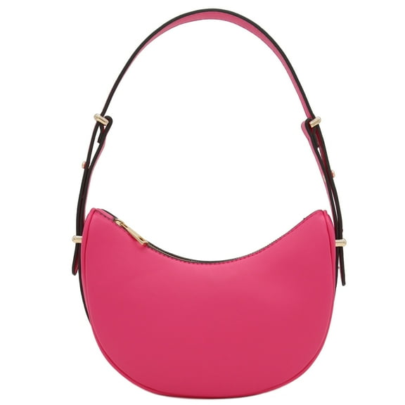 FashionPuzzle Small Crescent Smooth PU Leather Armpit Shoulder Bag (Fuchsia)