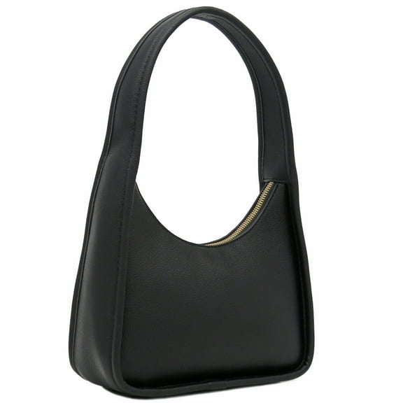 FashionPuzzle Small Curved Shoulder Bag Minimalist Underarm Crescent Hobo Handbag (Black)