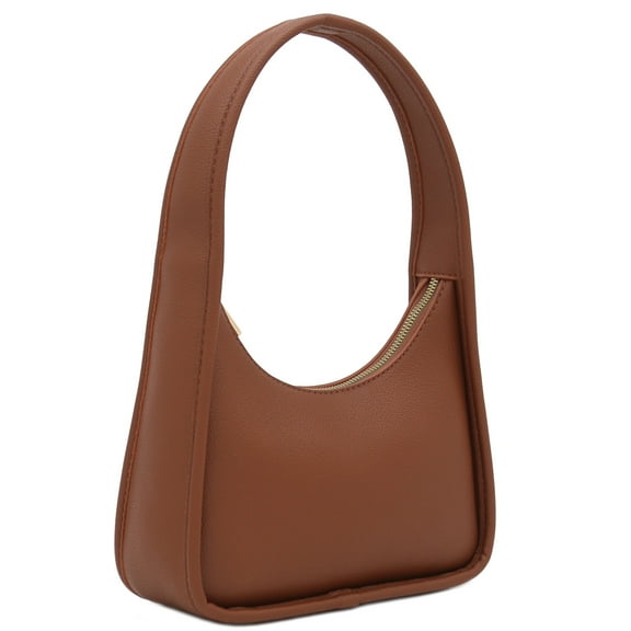 FashionPuzzle Small Curved Shoulder Bag Minimalist Underarm Crescent Hobo Handbag (Brown)