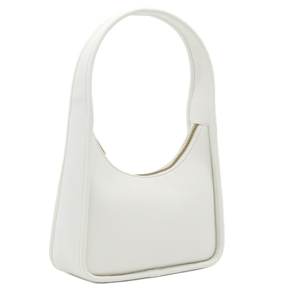 FashionPuzzle Small Curved Shoulder Bag Minimalist Underarm Crescent Hobo Handbag (White)
