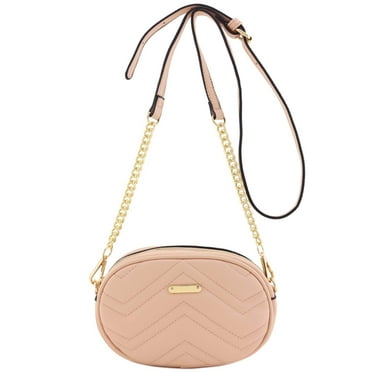 FashionPuzzle Small Quilted Crossbody Belt Bag Fanny Pack (Dusty Pink)