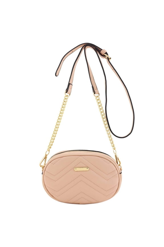 Small Quilted Crossbody Belt Bag Fanny Pack (Dusty Pink)