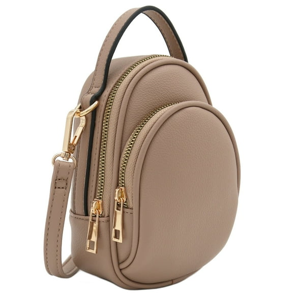 FashionPuzzle Two Compartment Phone Crossbody Mini Bag (Taupe)
