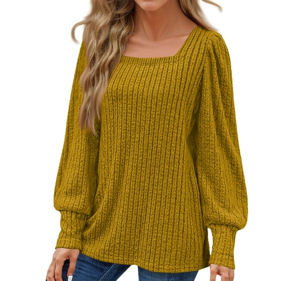 FashionSweaters for Women Lightweight Loose Fit Square Neck Puff Sleeve Tunic Tops