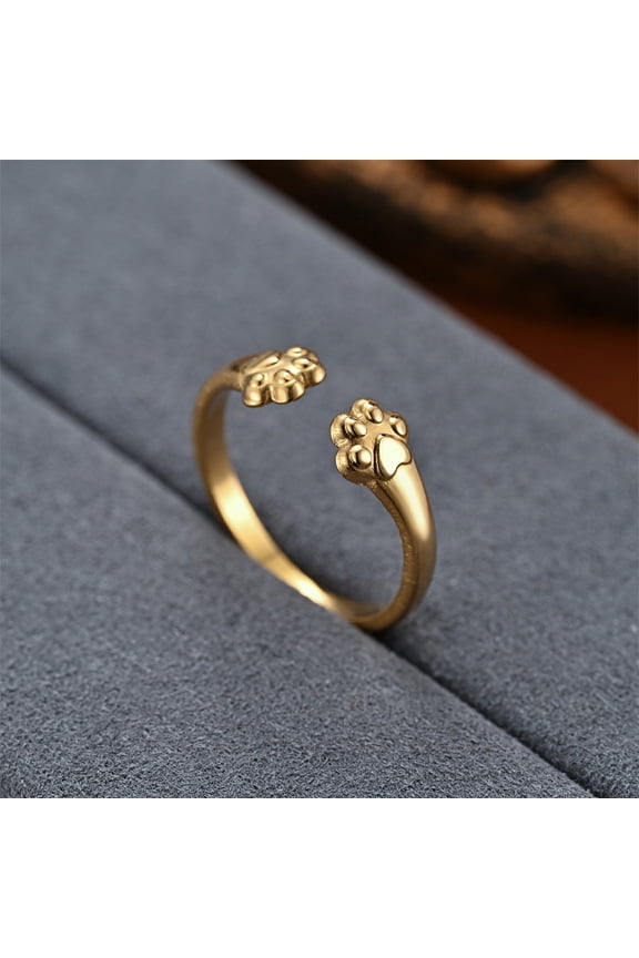 Fashionable 201 Stainless Steel Cuff Rings Open Rings for Women Cat Paw Print Golden Inner Diameter: 16~19mm Diy