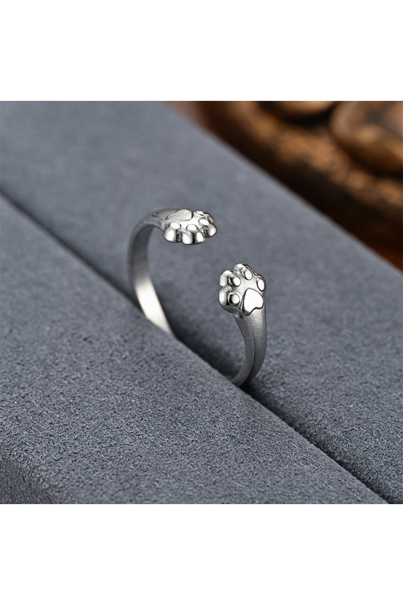 Fashionable 201 Stainless Steel Cuff Rings Open Rings for Women Cat Paw Print Stainless Steel color Inner Diameter: 16~19mm 201 Stainless Steel