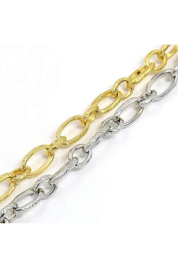Fashionable 304 Stainless Steel Engraved Vine Mother-son Chain Bracelets with Lobster Claw Clasps Mixed Color 8-5/8 inch(220mm) 7mm