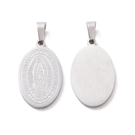Fashionable 304 Stainless Steel Pendants Flat Oval with Our Lady of Guadalupe Stainless Steel color 21x13x1.5mm Hole: 4x6mm DIY
