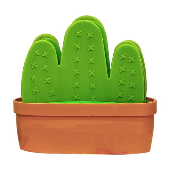 Fashionable 6pcs Cactus Coaster Set with Pot Holder, Creative Plant Coffee Pad for Home Table Protector, Unique Gifts for Home Kitchen, Orange