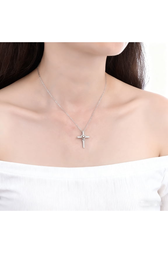 Fashionable 925 Sterling Silver Cross Necklace For Women With Diamond Infinity Heart Clasp Elegant Versatile High-End Feel