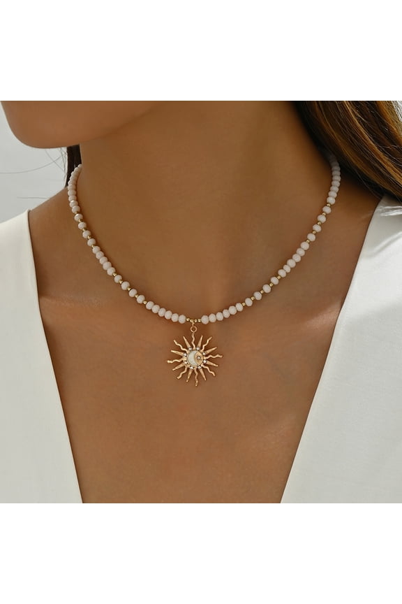Fashionable All-match Rhinestone Dripping Sun Necklace
