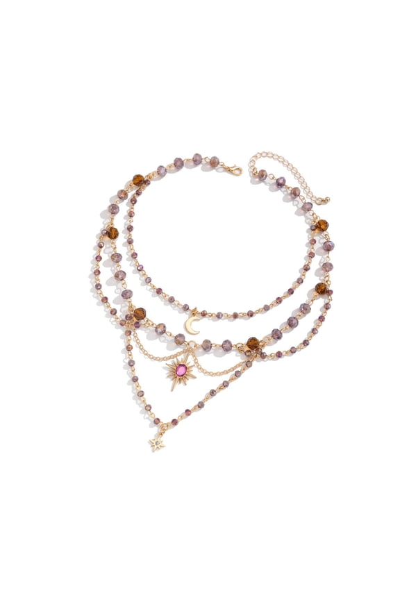 Fashionable Alloy Necklace with Irregular Moon and Tassels Adjustable Length Neck Chain Multi Layer Neckchain Accessory