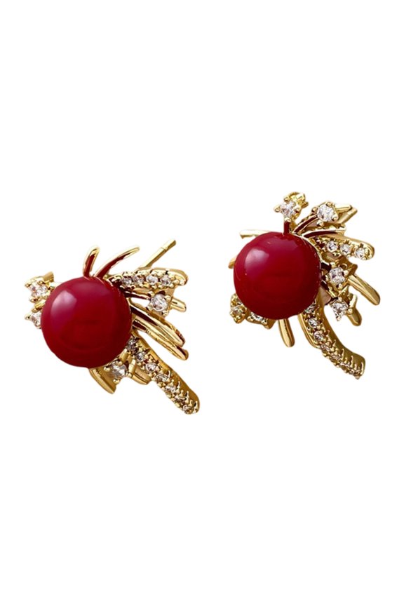 Fashionable Alloy Works Drops Earrings With Glittering Red Accent Accessories Rhinestones Accessory