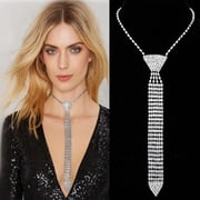 Fashionable And Elegant Necktie Necklace Flash Rhinestone Long Necklace Bead Chain Ladies Wedding Ball Jewelry
