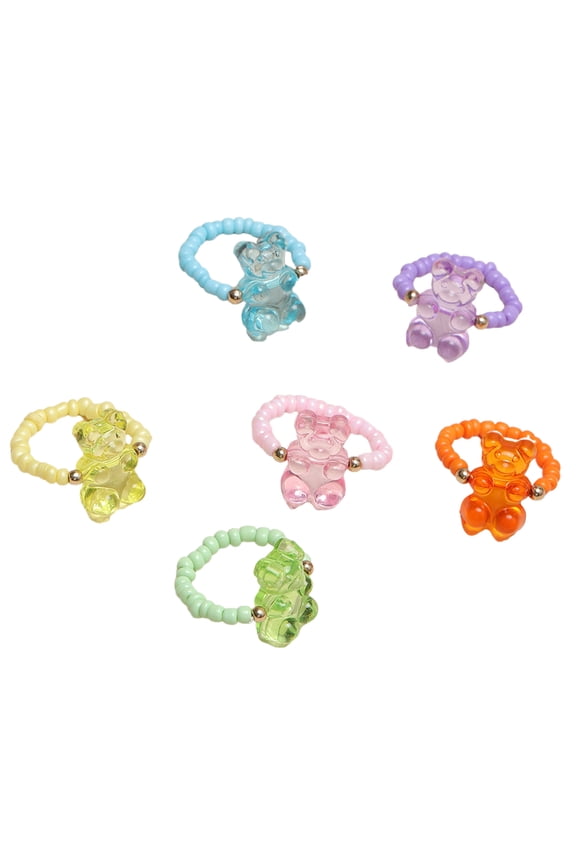 Fashionable Bear Pendant Rings Stylish Beaded Rings Adjustable Finger Colorful and Fashionable Jewelry for Women