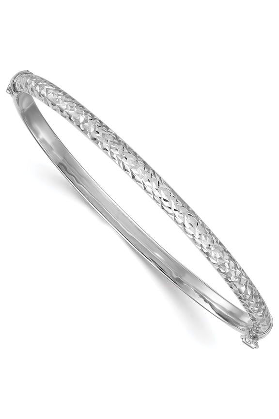 Fashionable Beautiful Charming Sterling Silver Rhodium-plated Polished and Diamond-cut 4.00mm Hinged Bangle Opulent Refined Bold