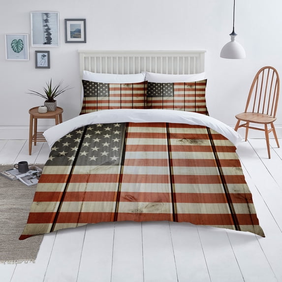 Fashionable Bedding Cover Set 3D American Flag Printed Home Bedclothes Quilt Cover Set,California King(98"x104")