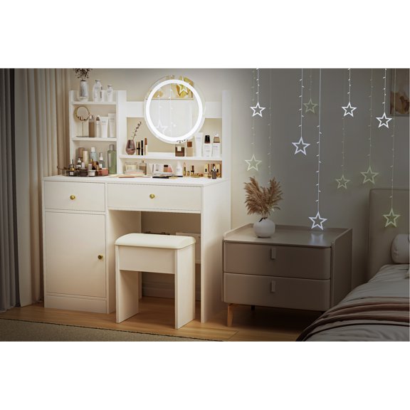 Fashionable Bedroom Vanity Desk With Lights And Mirror, Practical For Decoration Modern Design Mirror Lights, Storage Solutions