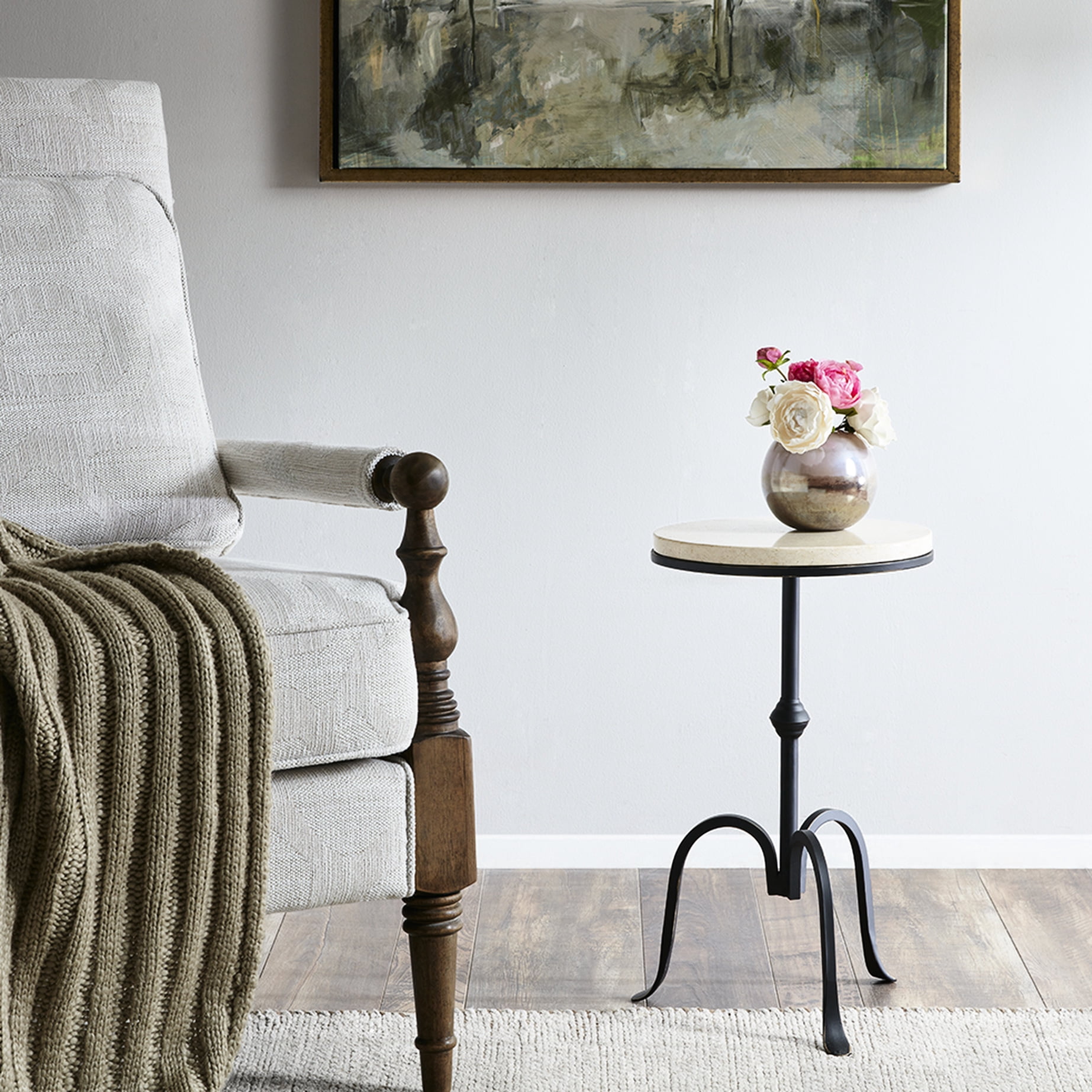 Fashionable Black Metal Frame Accent Table With Marble Top For Living ...