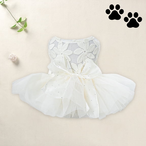 Fashionable Blingbling Tutu Dress with Elegant Lace for Extra Small and Small Puppies for Party and Festive Celebrations Pet Apparel Profile,33 37 cm,White