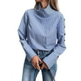 thumbnail image 1 of Fashionable Blue Striped Button-Down Shirt for Women, Lightweight Long-Sleeve Collared Urban Casual Top, 1 of 8