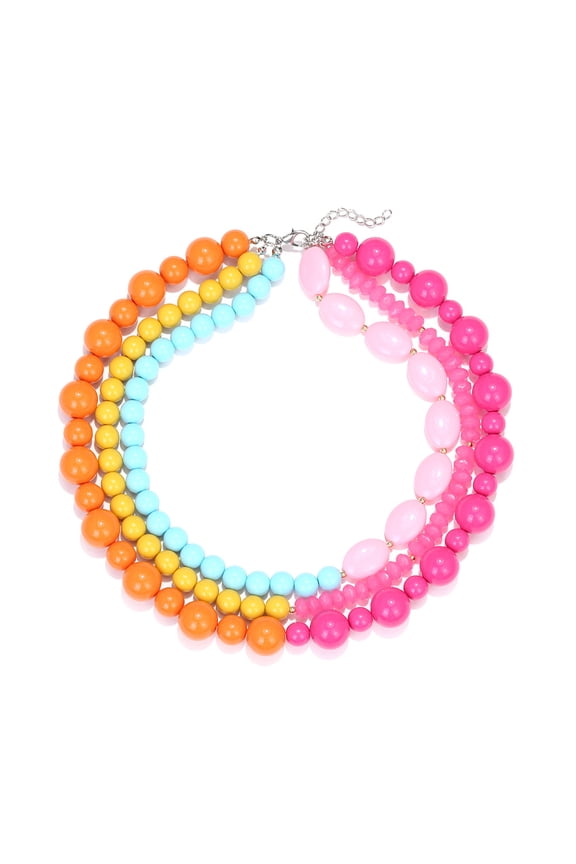 Fashionable Bohemian multi-layered handmade candy bead necklace, European and American exaggerated gradient color spliced collarbone chain