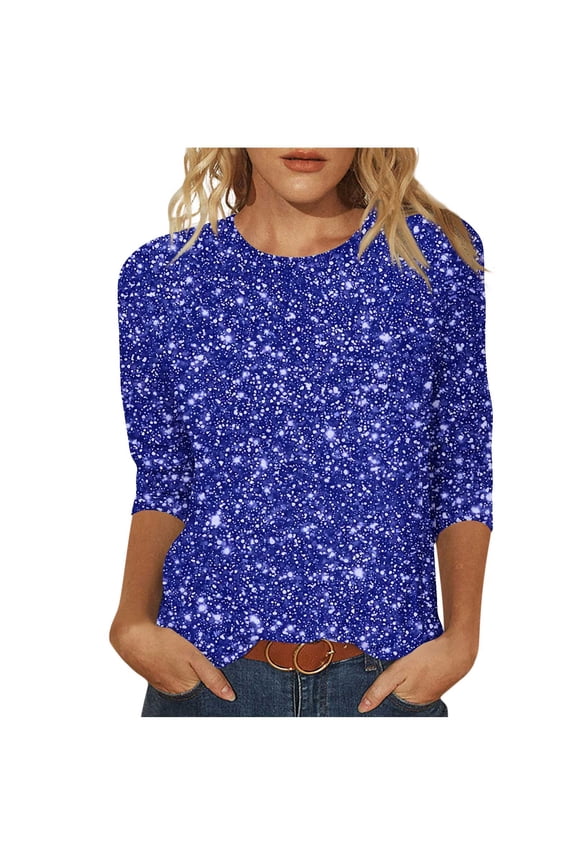 Fashionable Boho Chic Everyday Top – Women's Casual Pullover with 3/4 Sleeves and Round Neck, a Printed Blouse Featuring Floral Design and Relaxed Fit Tunic Style for Spring Fall