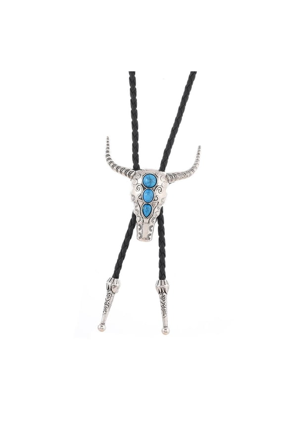 Fashionable Bolo Tie Mature Cattle Head Pendant Adjustable PU Cord for Men Women