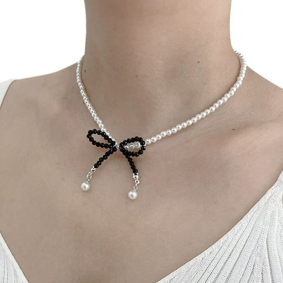 Fashionable Bow Pendant Choker Crystal Beaded Clavicle Chain Bowknot Jewelry