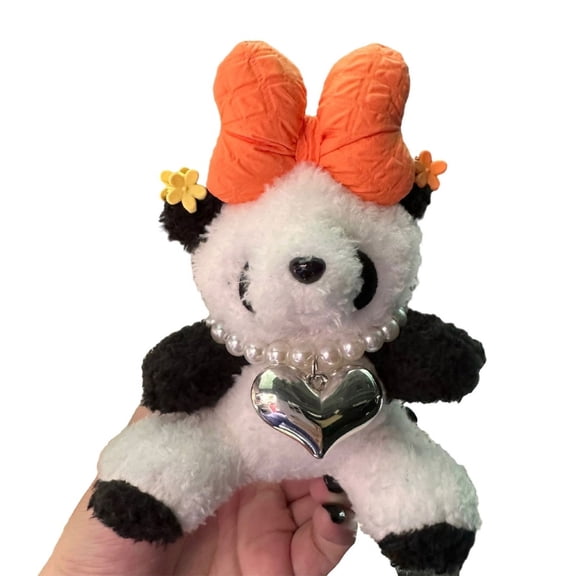 Cute Bowknot Panda Keychain Adorable Heart Pendant Colorful Plush Keyring Couple Key Rings Ornament for Backpacks
